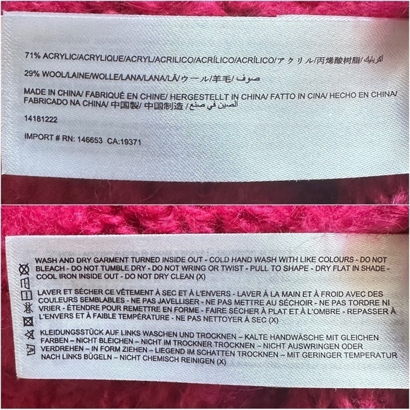 C/MEO Collective Sweater Coco Knit Balloon Sleeve V-neck Wool Blend Hot Pink XS - Picture 9 of 12